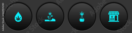 Set Marijuana or cannabis leaf oil, Planting marijuana, Test tube with and and store icon. Vector