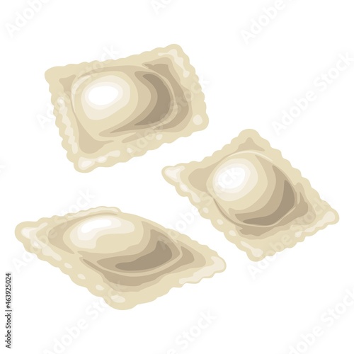 Three ravioli. Vintage black vector engraving illustration. Isolated on white