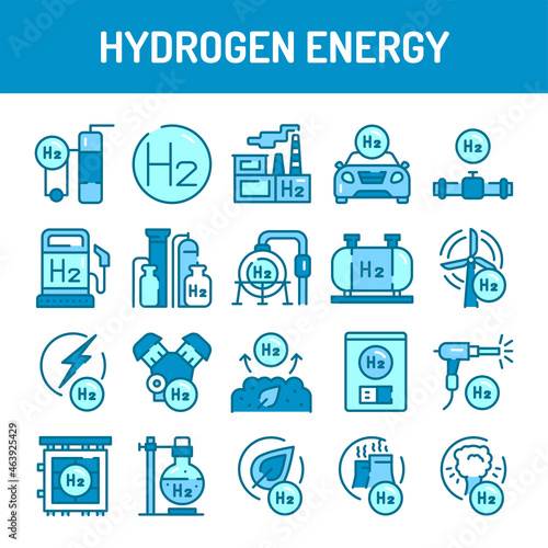 Hydrogen energy line icons set. Isolated vector element. Isolated vector element.