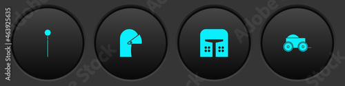 Set Medieval chained mace ball, iron helmet, and Wooden four-wheel cart icon. Vector