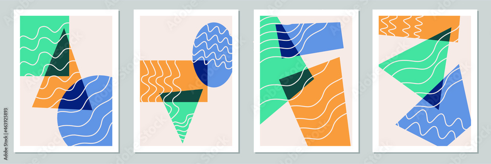 Collection of contemporary minimalist art with curved lines for posters, wall hangings, postcards, business cards, covers