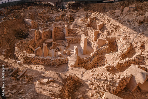 Gobeklitepe ruins view in Sanliurfa Province of Turkey. Gobeklitepe, whose construction dates back to 10000 B.C., is known as the oldest and largest center of worship in history.