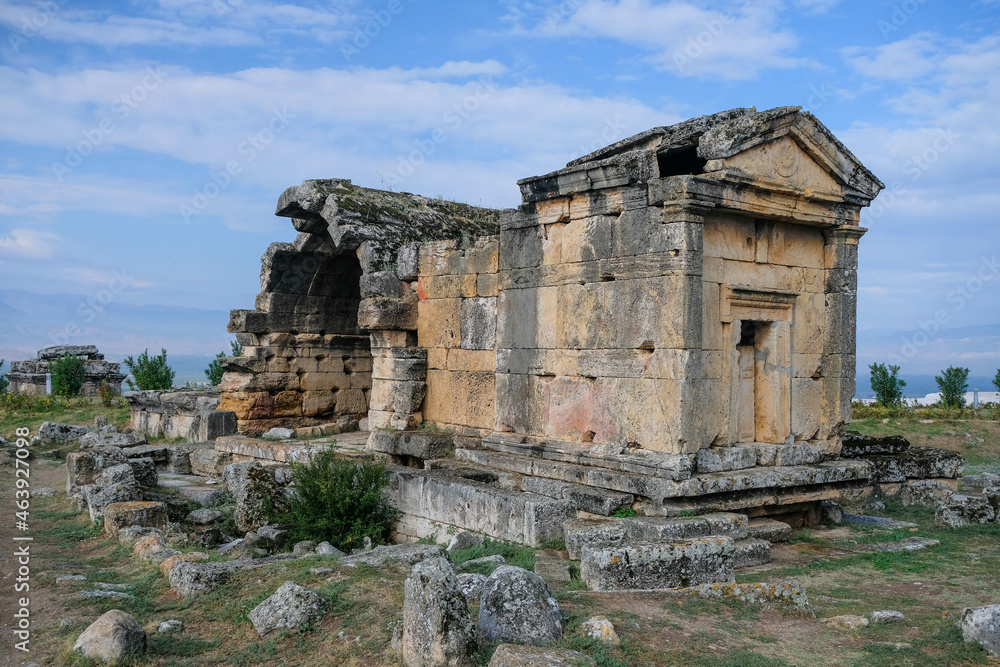 Roman gladiator tombs found in ancient city ruins of Hierapolis, Pamukkale, Denizli, Turkey