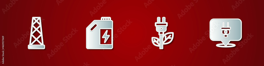 Set Antenna, Eco fuel canister, Electric saving plug in leaf and icon. Vector Set Antenna, Eco fuel canister, Electric saving plug in leaf and icon. Vector