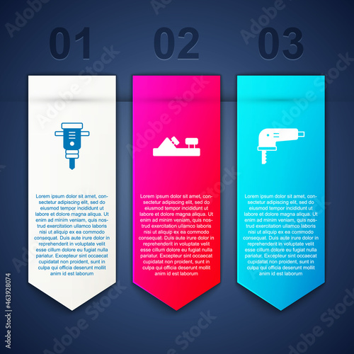 Set Construction jackhammer, Wood plane tool and Electric jigsaw. Business infographic template. Vector