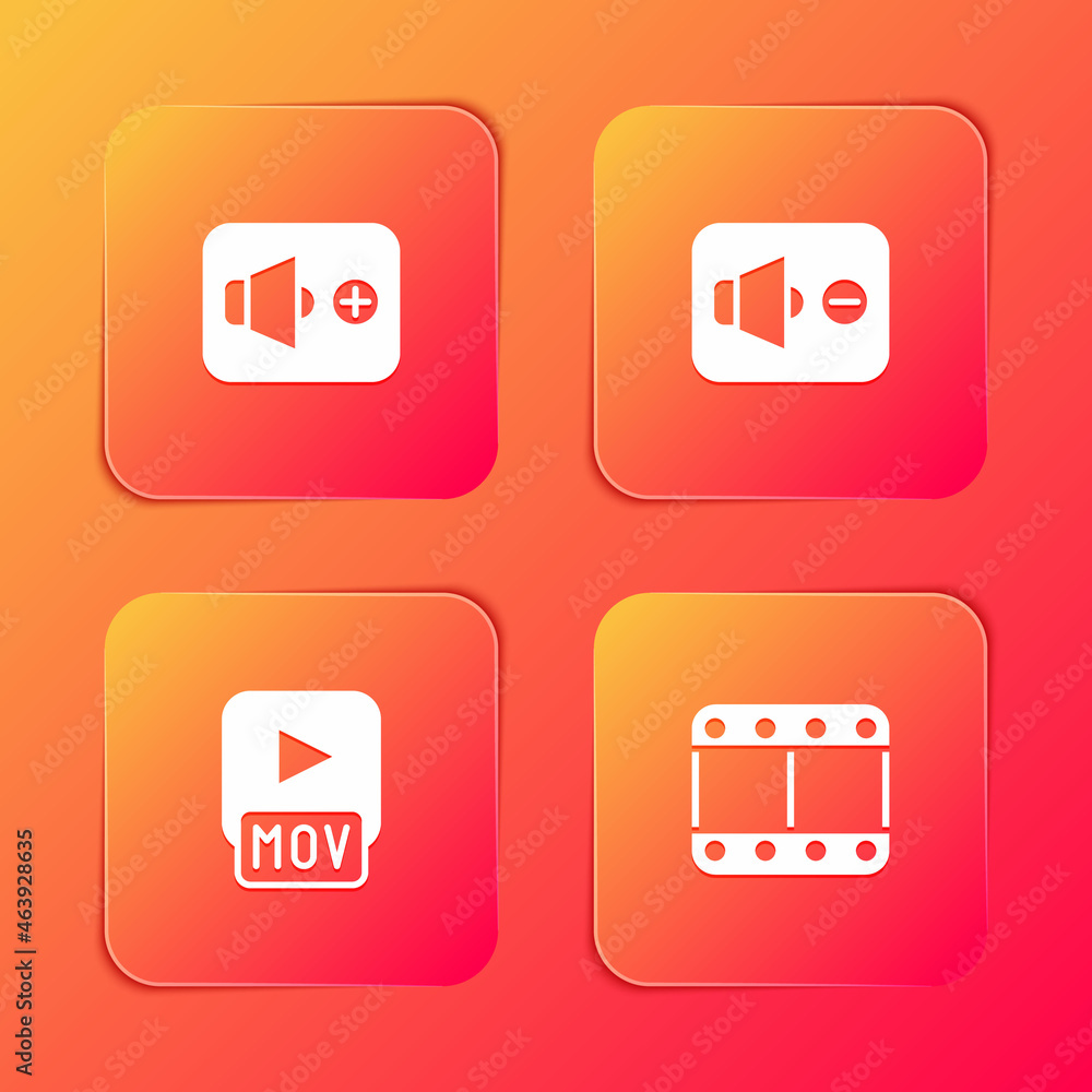 Set Speaker volume, mute, MOV file and Play video icon. Vector Set Speaker volume, mute, MOV file and Play video icon. Vector
