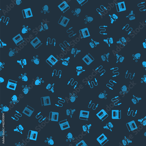 Set Book, Jump rope, Water gun and Racket on seamless pattern. Vector