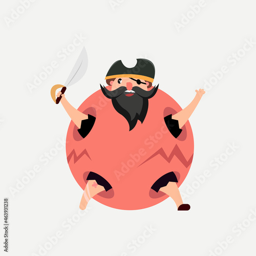 Cute cartoon pirate. Pirate in cracked ball isolated. Flat style