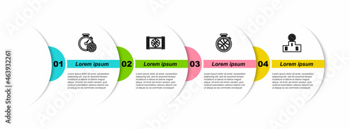 Set line Stopwatch with basketball ball, Basketball game video, and Sports winner podium. Business infographic template. Vector