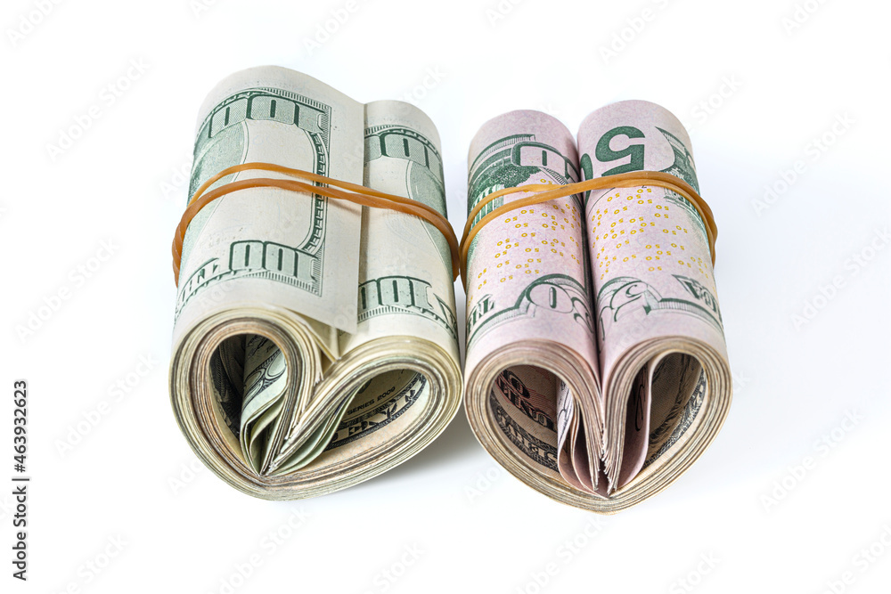Money isolated on a white. American dollars pattern. Top view of business concept. Money isolated on a white. American dollars pattern. Top view of business concept.