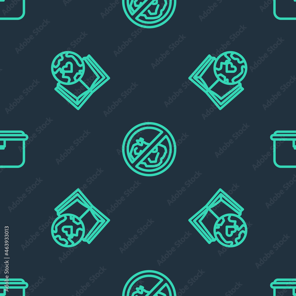 Set line No trash, Earth globe and book and Lunch box on seamless pattern. Vector Set line No trash, Earth globe and book and Lunch box on seamless pattern. Vector
