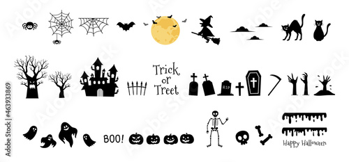 Halloween silhouette character set. The shadow collection of ghosts decorate the website in the Halloween festival. icon set. Template and decoration. Flat vector illustration hand drawn style.