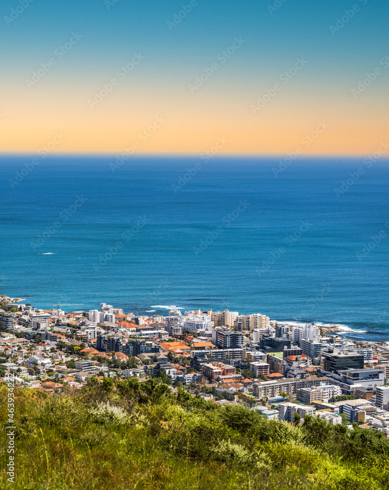 Portrait shot of sea point and the atlantic ocean in Cape Town