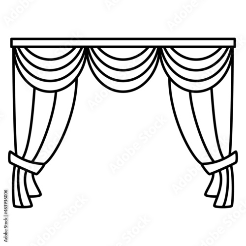 Theater curtain for the podium, stage. Drapery of fabric for decoration. Vector icon, outline, isolated, 48x48 pixel.