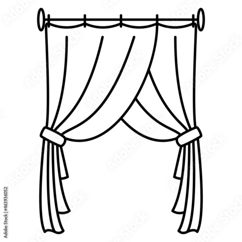 Decorative window curtain, interior decoration. Vector icon, outline, isolated, 48x48 pixel.