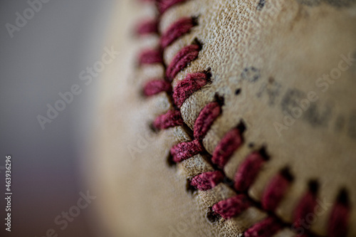Photography close-up of baseball and stitching artistic sports background