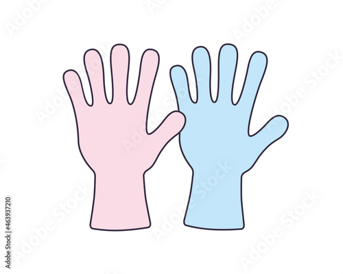 Pink and blue Rubber cleaning or latex medical gloves icon isolated vector
