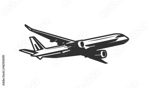 Airplane logo, icon. Vintage civil aircraft isolated on white background. Civil aviation concept. Vector illustration