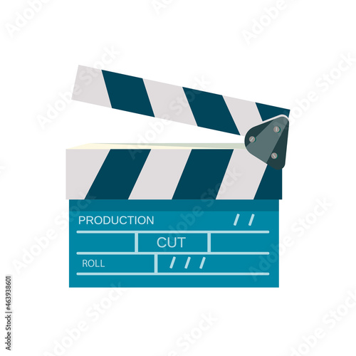 Cinema clapper icon. Colorful cinema clapperboard isolated on white background. Movie production-related icon. Vector illustration 