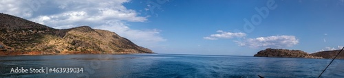 panoramic view of the village of Plaka in Crete from the sea, horizontal