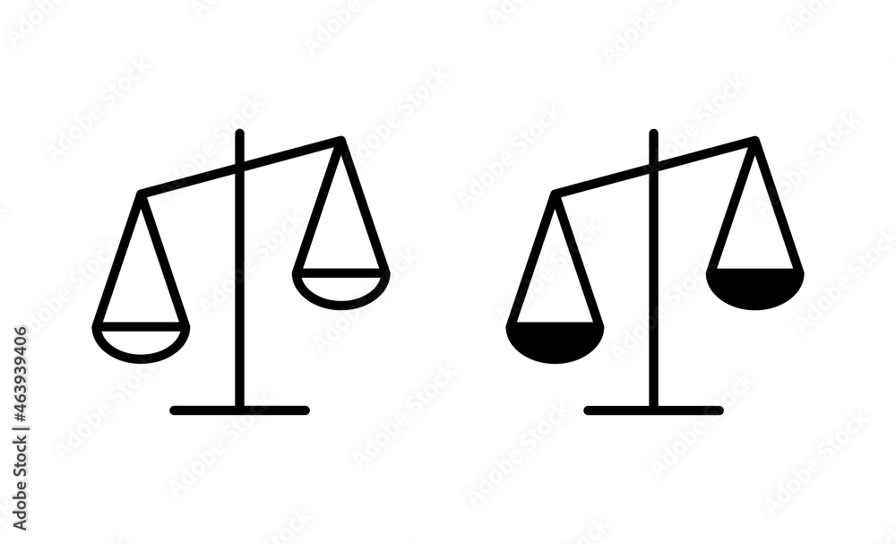 Scales icons set. Law scale icon. Justice sign and symbol Scales icons set. Law scale icon. Justice sign and symbol