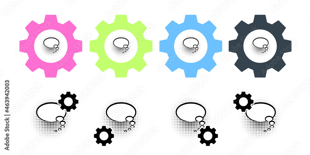 Pop art, speech bubble vector icon in gear set illustration for ui and ux, website or mobile application Pop art, speech bubble vector icon in gear set illustration for ui and ux, website or mobile application