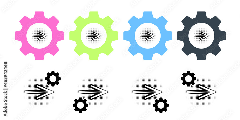 Pop art, speech bubble, arrow vector icon in gear set illustration for ui and ux, website or mobile application Pop art, speech bubble, arrow vector icon in gear set illustration for ui and ux, website or mobile application