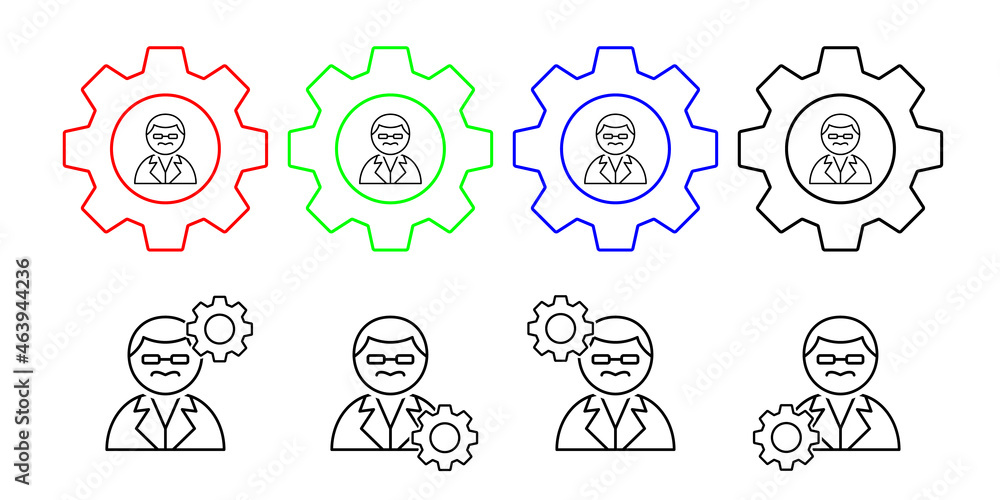 Scientist vector icon in gear set illustration for ui and ux, website or mobile application