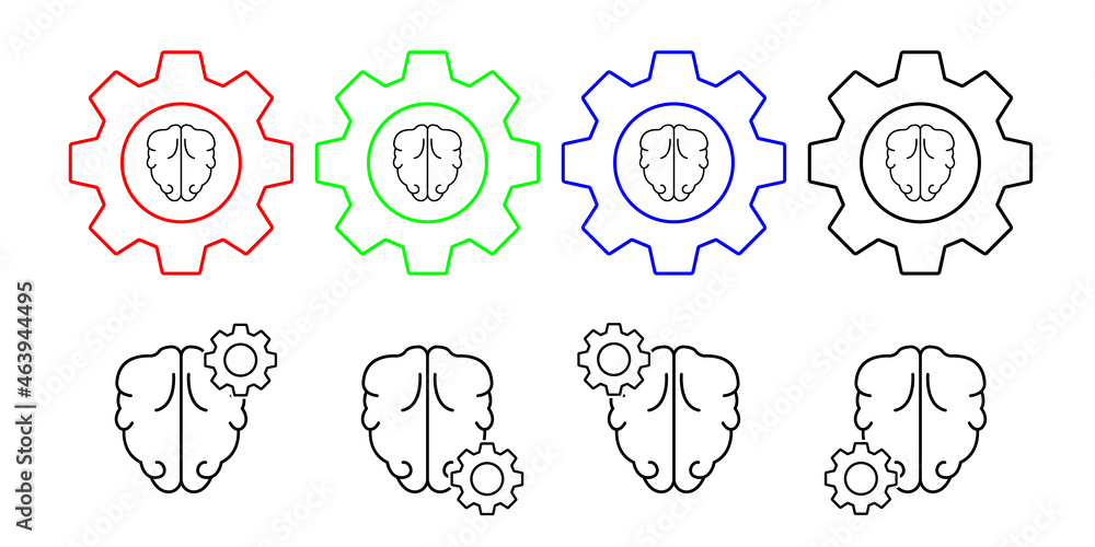 Brain vector icon in gear set illustration for ui and ux, website or mobile application