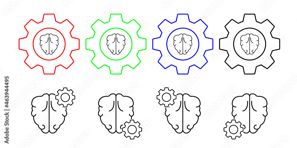 Brain vector icon in gear set illustration for ui and ux, website or mobile application Brain vector icon in gear set illustration for ui and ux, website or mobile application