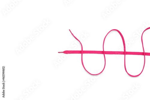 Pink shoe laces on white background