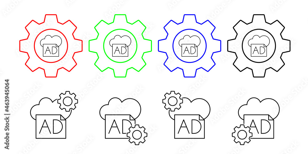 Cloud computing, advertisement, seo vector icon in gear set illustration for ui and ux, website or mobile application
