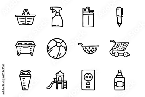 Plastic goods line vector doodle simple icon set