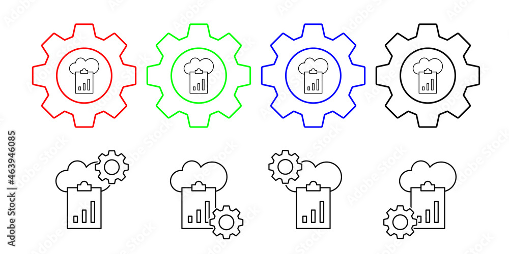 Cloud and clipboard chart vector icon in gear set illustration for ui and ux, website or mobile application Cloud and clipboard chart vector icon in gear set illustration for ui and ux, website or mobile application