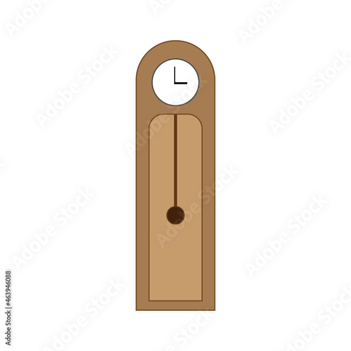 Brown grandfather clock icon. Time clock sign. Vintage style. Watch symbol. Line art. Vector illustration. Stock image. 