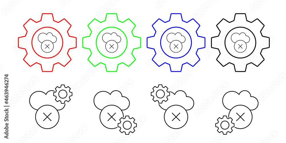 Cloud computing, error, seo vector icon in gear set illustration for ui and ux, website or mobile application