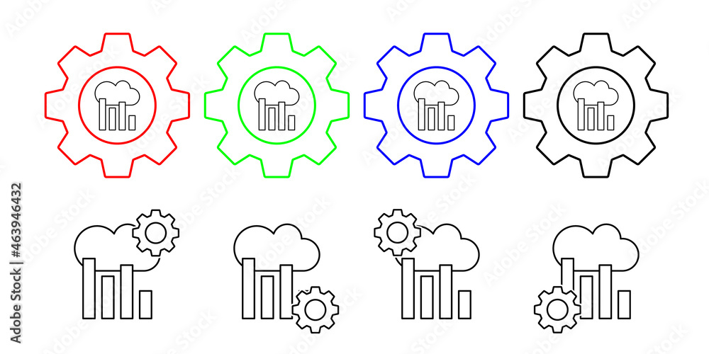 Bar chart, cloud, seo vector icon in gear set illustration for ui and ux, website or mobile application Bar chart, cloud, seo vector icon in gear set illustration for ui and ux, website or mobile application