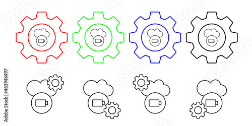 Cloud video camera vector icon in gear set illustration for ui and ux, website or mobile application