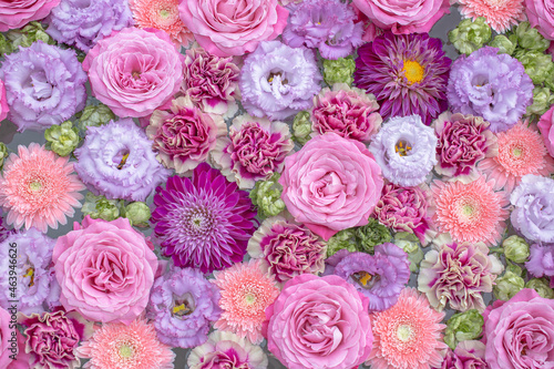 Composition of pink and purple flowers