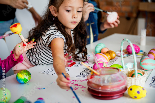 Photography Kids coloring painting eggs easter holiday