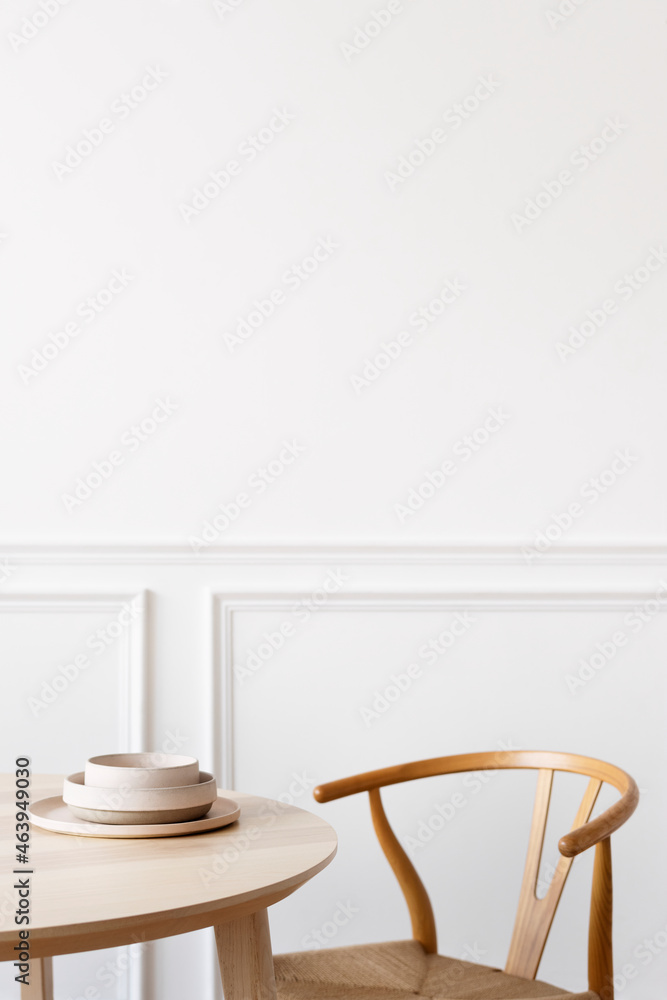 Clean and minimal dining room table with chair - obrazy, fototapety, plakaty 