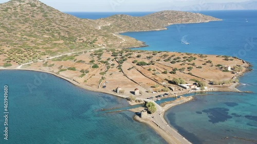 Aerial view of ancient salt pans and Minoan port of Olous, Crete photo