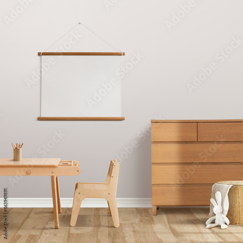 Blank frame hanging in minimal kids room interior design © Rawpixel.com
