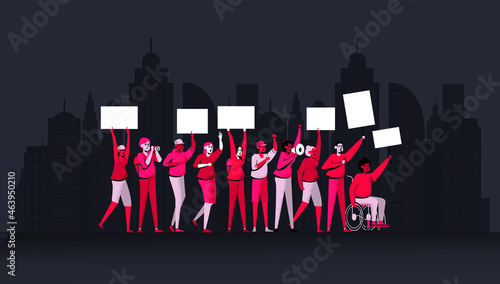 Social Justice - Dark illustration people protesting