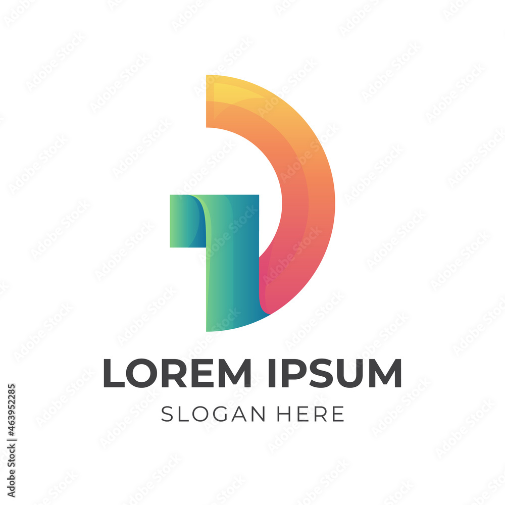 letter D logo template with 3d orange and blue color style letter D logo template with 3d orange and blue color style