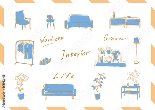 手描き　インテリア　セット