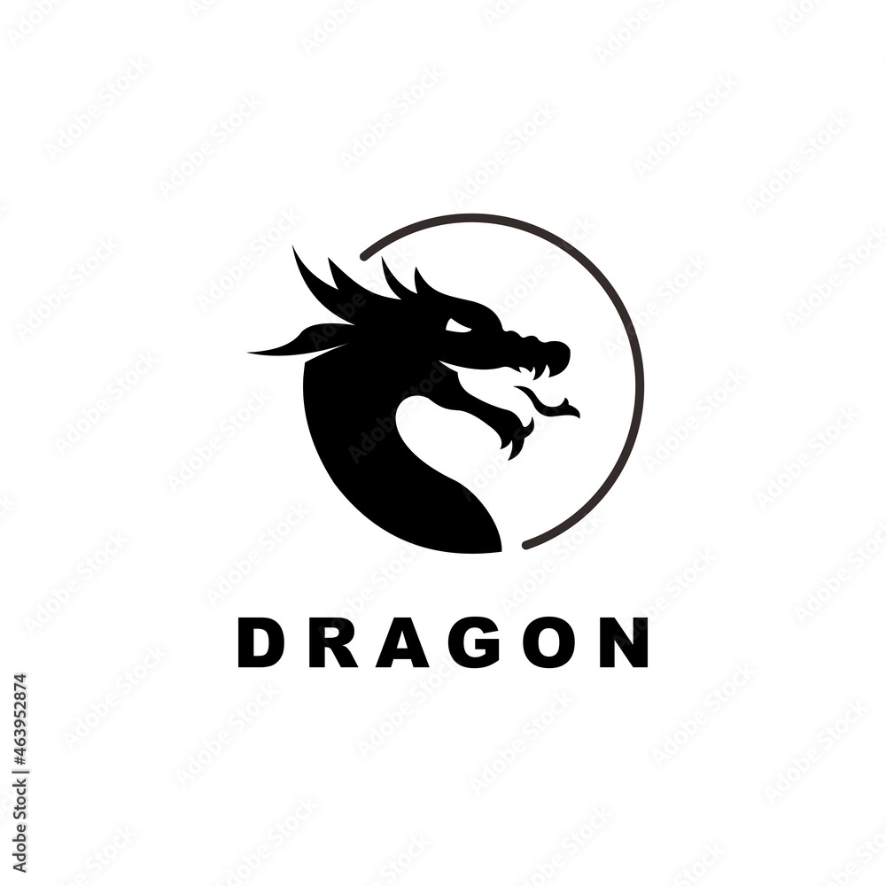Dragon illustration in circle Dragon illustration in circle