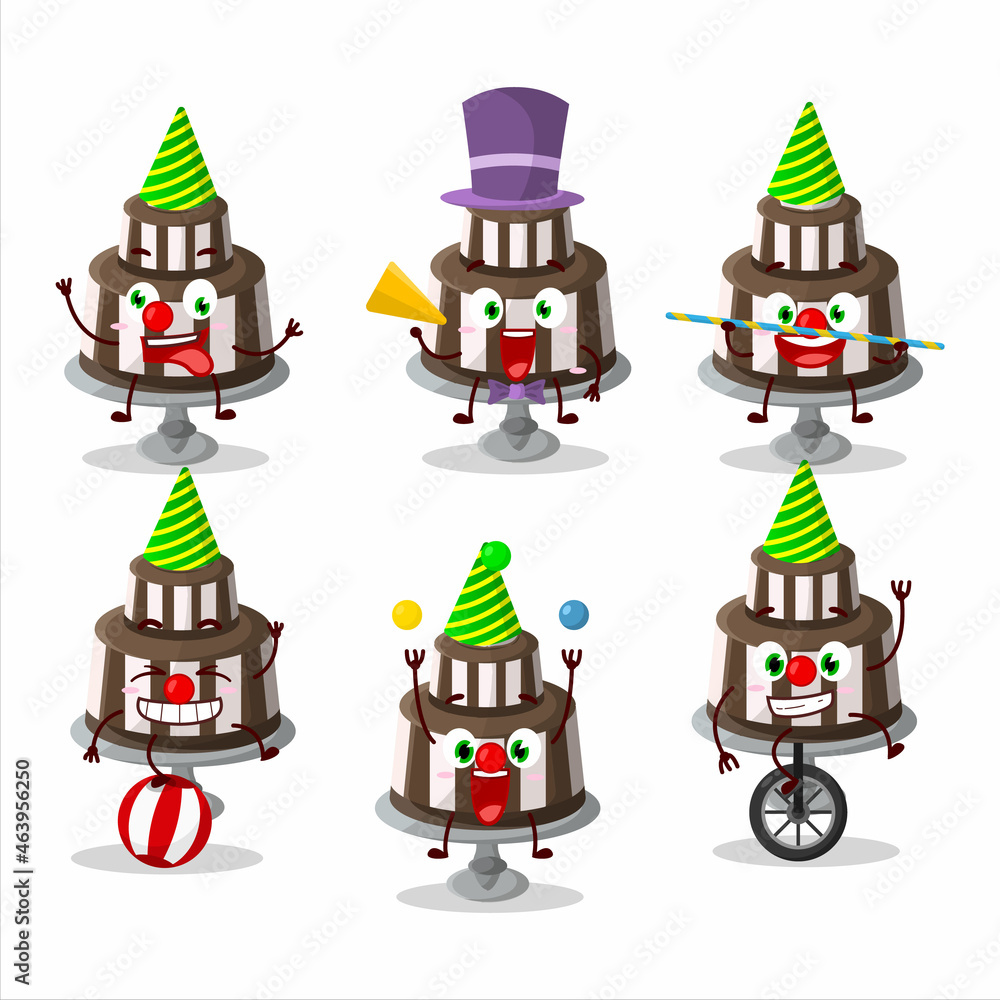 Cartoon character of chocolate cake sweet with various circus shows