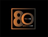 80 years anniversary celebration simple logo, isolated on black background 