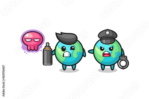 earth cartoon doing vandalism and caught by the police